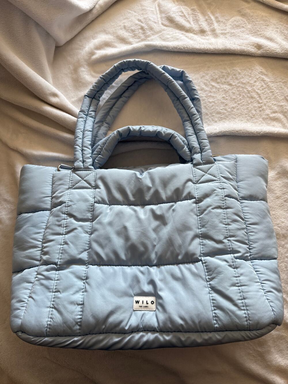 WILO The Label Light Blue Quilted Puffer Tote Bag